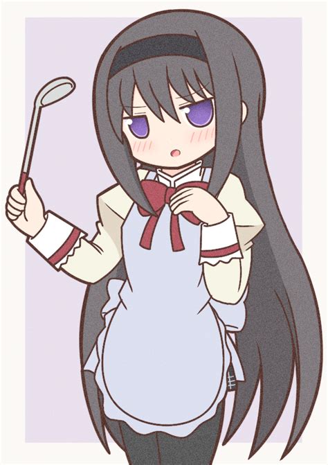 Safebooru 1girl Akemi Homura Apron Black Hair Black Hairband Black