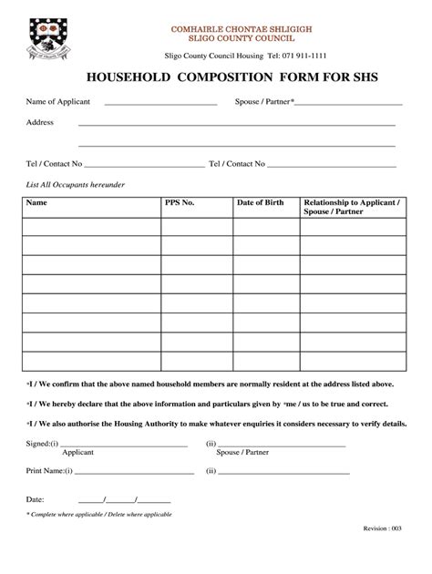 Fillable Online Household Composition For Shs Revision 003 Fax Email Print Pdffiller