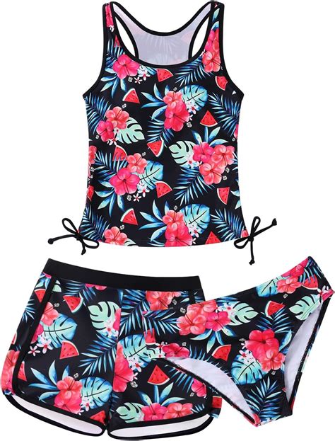 Amazon Patgoal Girls 3 Piece Bathing Suit Summer Racerback Top Bikini Swimsuit With Shorts