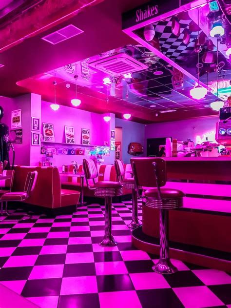 Retro Diner Aesthetic With Neon Lights