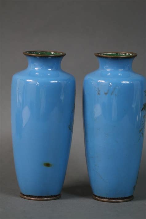 Japanese Light Blue Cloisonne Vase Pair