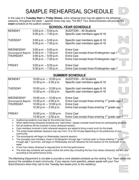 Free Rehearsal Schedule Samples Templates In Pdf Ms Word Excel