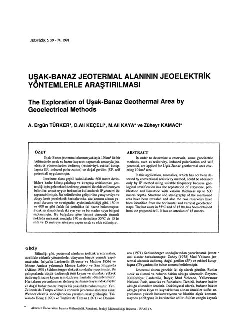 Pdf U Ak Banaz Jeotermal Alan N N Jeofizik Y Ntemlerle Ara T R Lmas