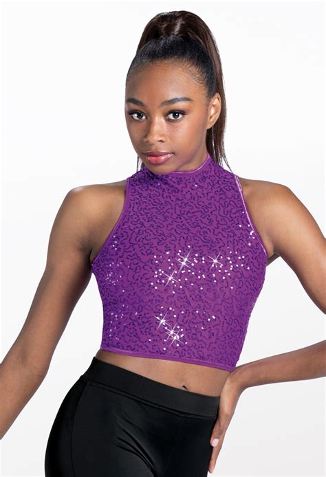 Women Glittery Sequin Sleeveless Crop Top Keyhole Back Tank Dance Costume Party Save Money With