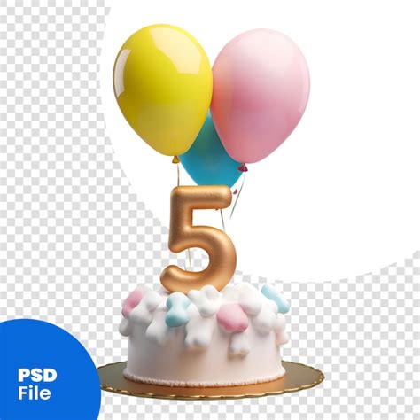 Premium PSD Number 5 Birthday Cake With Balloons And Confetti