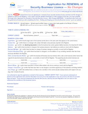 Fillable Online Application For Renewal Of Security Business Licence