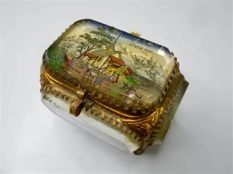 ANCIENNE BOÎTE BIJOU Coffret Verre Biseaute Exposition 1900 Paris