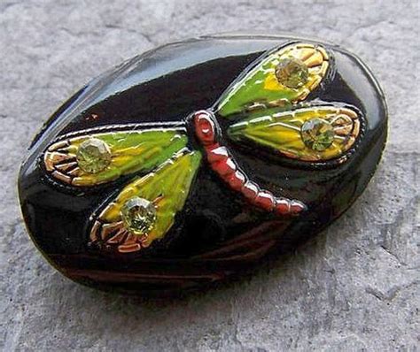 Czech Glass Button With A Dragonfly Czech Glass Buttons Vintage