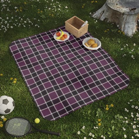 Purple & Black Plaid Outdoor Picnic Blanket - Mad Halloween