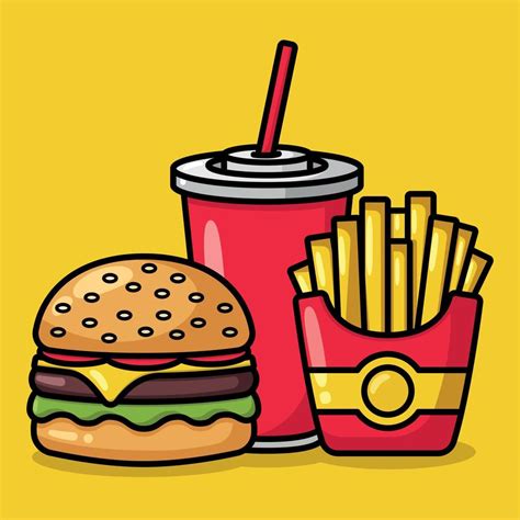 Hamburger And Fries And Drink Drawing