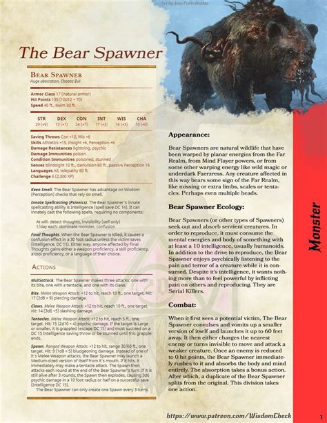 Monster: Bear Spawner | Wisdom Check | Dungeons and dragons rules ...