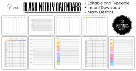 Blank Weekly Calendar | Editable PDF, Word or Image