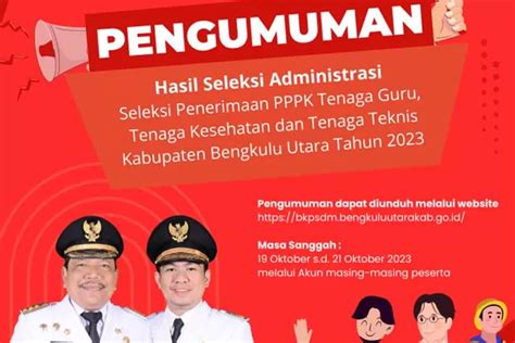 Lengkap Pengumuman Seleksi Administrasi PPPK Bengkulu Utara 2023 Cek