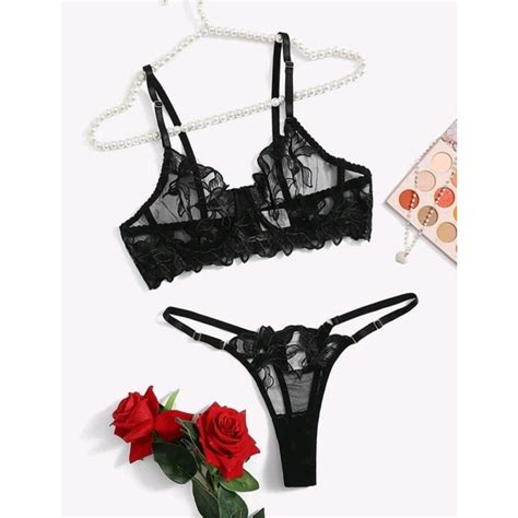 Conjunto Lexa Lingerie Sexy Preta Renda Sensual Shopee Brasil