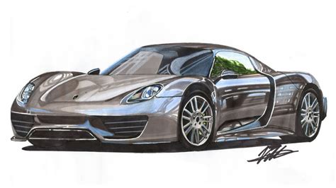 Realistic Car Drawing - Porsche 918 - Time Lapse - YouTube | Auto Car ...