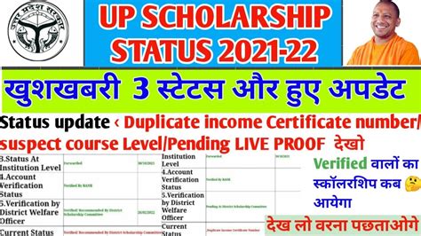 Up Scholarship Status 2021 22 Status Update Up Scholarship Latest