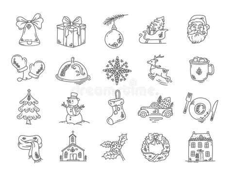 Christmas Doodle Icon Set Collection Folky Style Vector Bundle Stock
