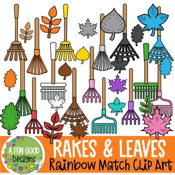 Rainbow Rakes And Leaves Match Up Clip Art TPT