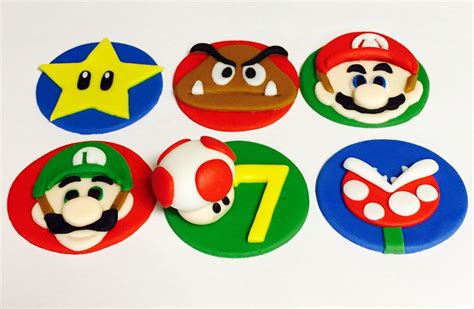 Fondant Super Mario Bros Cupcake Toppers Themed Etsy Super Mario