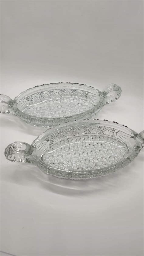 Vintage 1930’s Cut Glass Relish Dish Set With Handles Pair Vintage Keepers