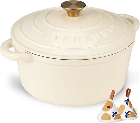 Overmont Enameled Cast Iron Dutch Oven 7qt Cookware With Cookbook Cotton Heat Resistant Caps