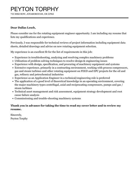 Rotating Equipment Engineer Cover Letter Velvet Jobs