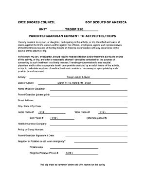 Fillable Online Bsatroop March Lock In Permission Slip Xls