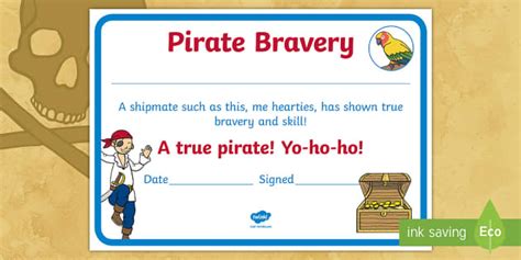 Pirate Bravery Certificate nauczyciel wykonał Twinkl