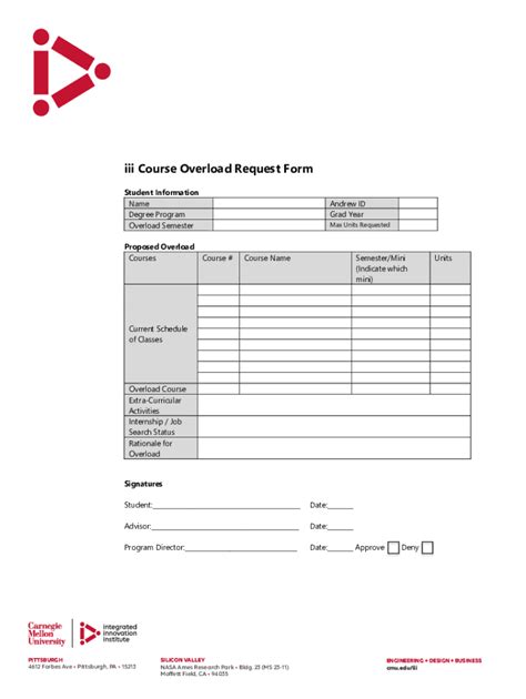 Fillable Online Cmuiiicourse Overload Request Form Docx Fax Email