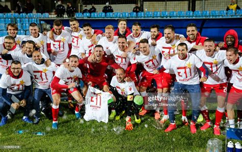 FK Crvena Zvezda players celebrate winning the Championship title of ...