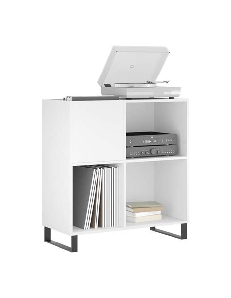 Meuble Platine Vinyles Blanc Avec Rangement Vinyles Moderne Armoire