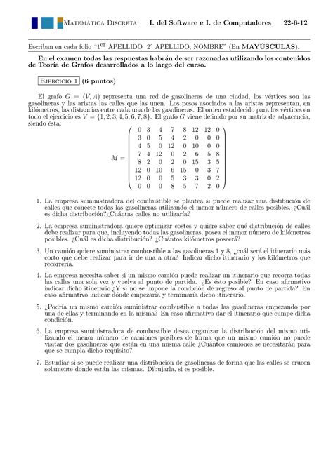 Exámen 22 junio 2012 preguntas y respuestas Matematica Discreta I