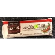 San Luis Spicy Red Hot Beef And Bean Burrito Calories Nutrition Analysis More Fooducate