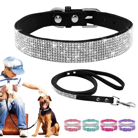 Bling Rhinestone Pet Dog Collars And Leads Leash Soft Suede For Small