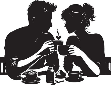 Couple Drinking Coffee Black Color Silhouette 45347700 Vector Art At