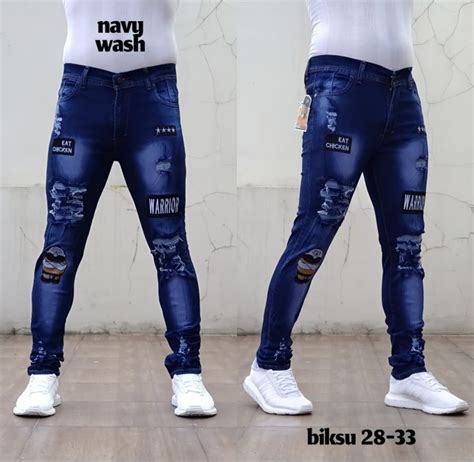 XTtyasaa Celana Jeans Pria Emblem Ripped Sobek Soft Jeans Celana