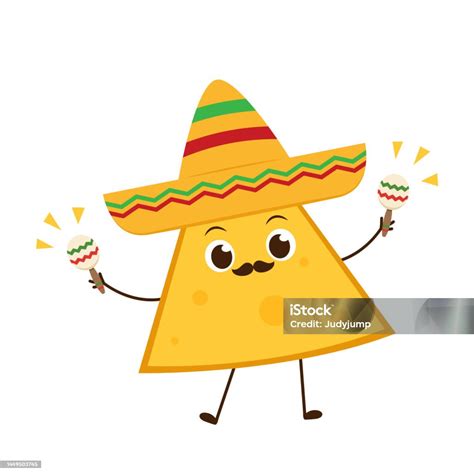 Nacho Character Design Nachos On White Background Mexican Hat Stock