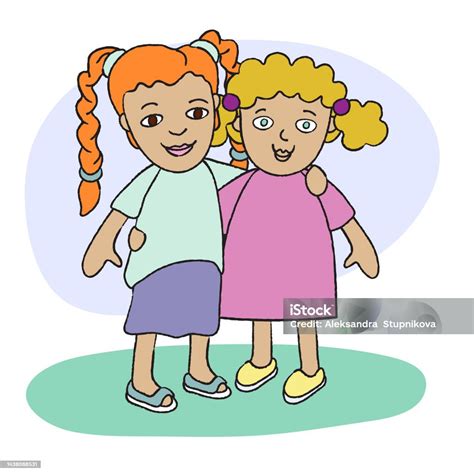 Two Girls Hugs Stock Illustration Download Image Now Blond Hair Care Cheerful Istock