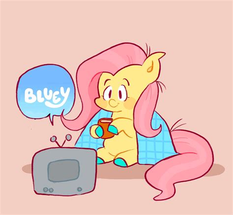 Safe Artist Alexbeeza Fluttershy Pegasus Bluey Watching