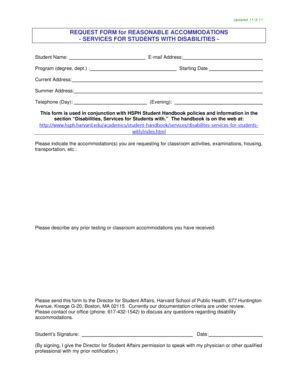 Fillable Online Hsph Harvard Disabilities Request Form Harvard School