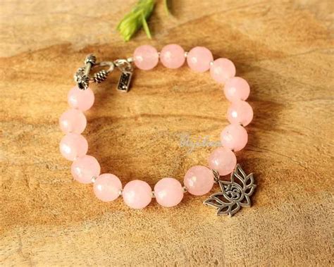 Lotus Om Light Pink Gemstone Beaded Handmade Bracelet At 950 Azilaa