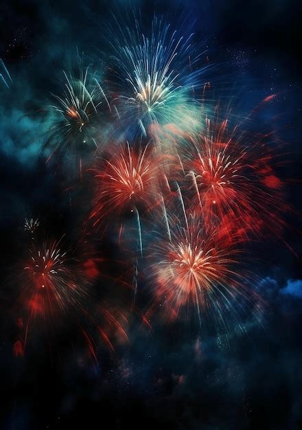 Un Espect Culo De Fuegos Artificiales Azules Y Rojos Se Enciende En El