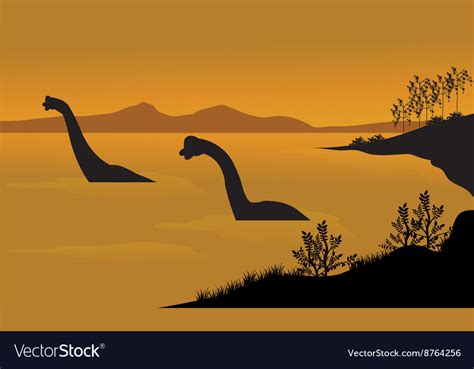 Silhouette Of Brachiosaurus In The Water Vector Image