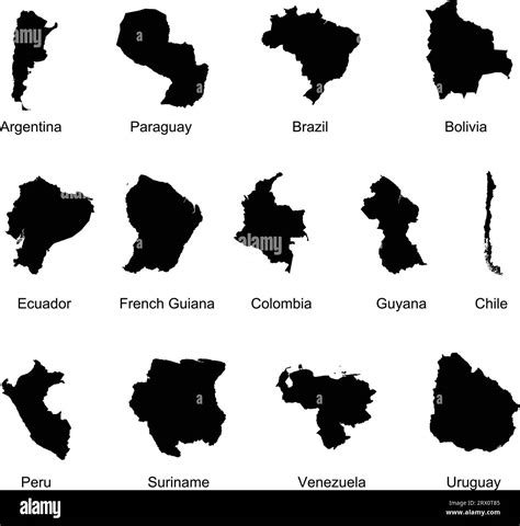 Vector Illustration Map Of 13 South America Countries Stock Vector