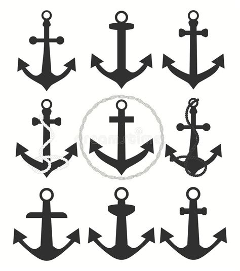 Set Anchors Icon Various Shapes Of Anchors Set Of Black Anchor Icons