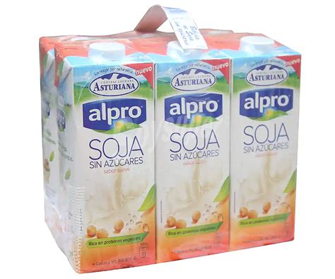 Alpro Asturiana Bebida De Soja De Sabor Suave Y Sin Azucares 6 X 1 L