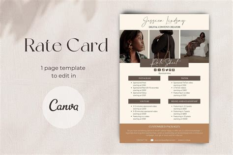 Rate Card For Influencer Price Sheet For Blogger Modern Brown Tone