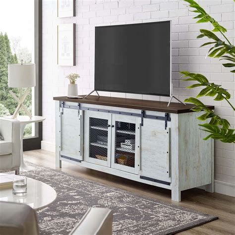 Modway Bennington Rustic Sliding Door Tv Stand In White Walmart