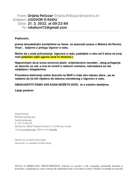 Ugovor o Radu | PDF