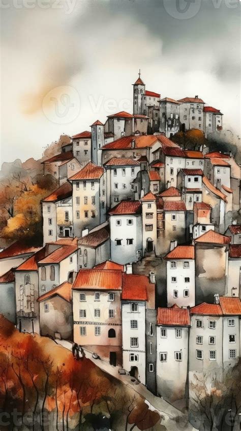 Charming Watercolor Landscape of Vibrant Portugal 29978371 Stock Photo at Vecteezy